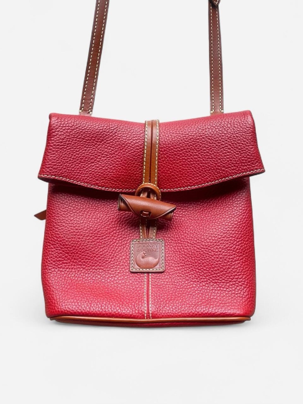 Dooney & Bourke Red Pebble Leather Crossbody with Brown Trim